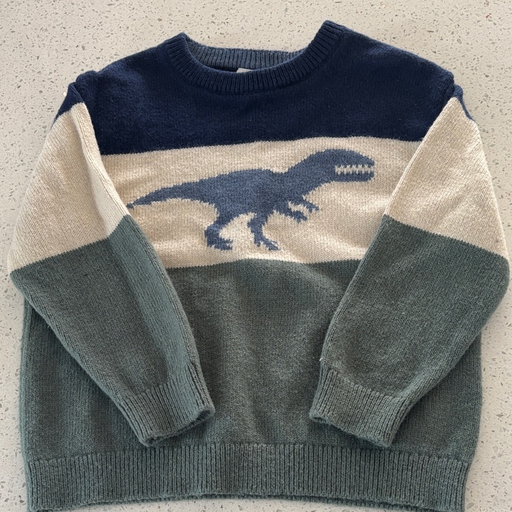 Dinosaur Patterned Sweater - Blue and Gray